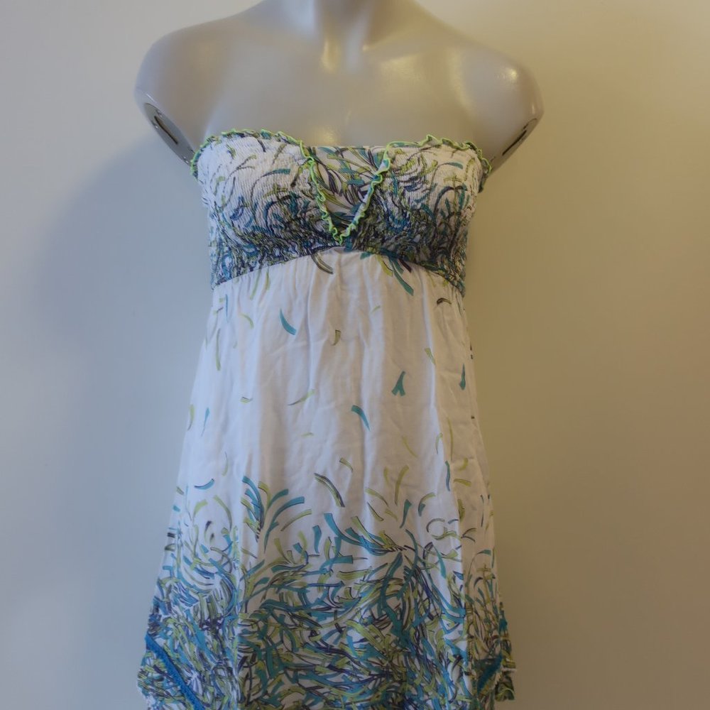 Poupette St. Barth Strapless White and Green Coverup - Picture 3 of 9